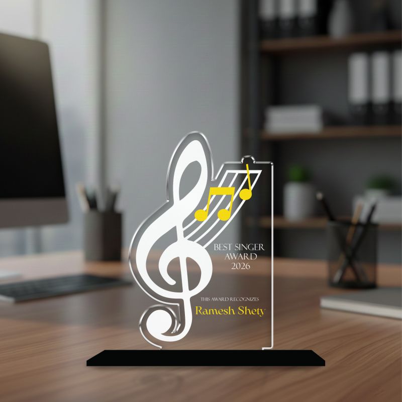 Personalized Best Singer Award Trophy for Gift for Singers, Vocalists, and Musicians Singer Recognition UV Printed Acrylic Trophy